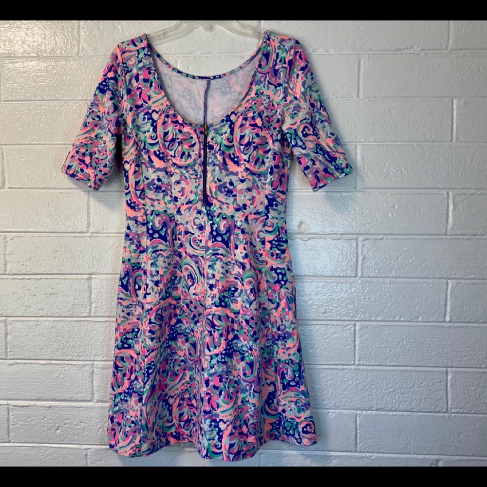 LILLY PULITZER multi-color zip back flattering fit & flare dress, M, EUC - Picture 4 of 10